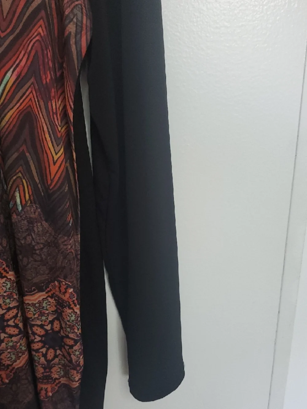 Black Long-Sleeve Tunic with Multicolor Chevron & Medallion Print
